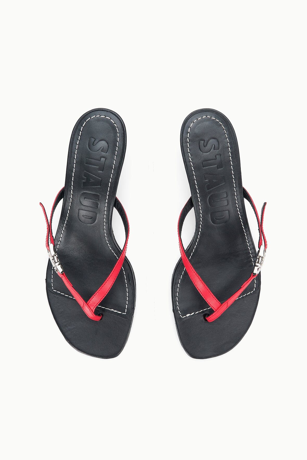 STAUD Sale Flynn Kitten Heel Black Red Rose