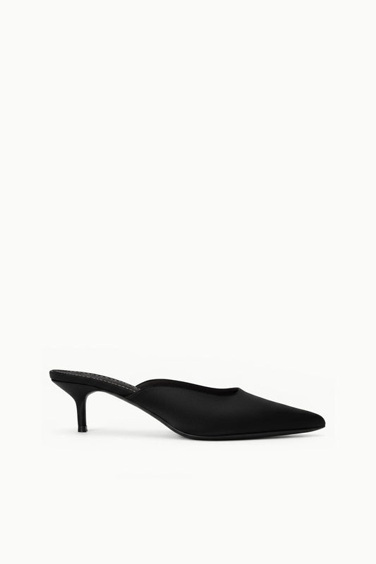 STAUD Sale Sebastian Kitten Heel Mule Black Satin