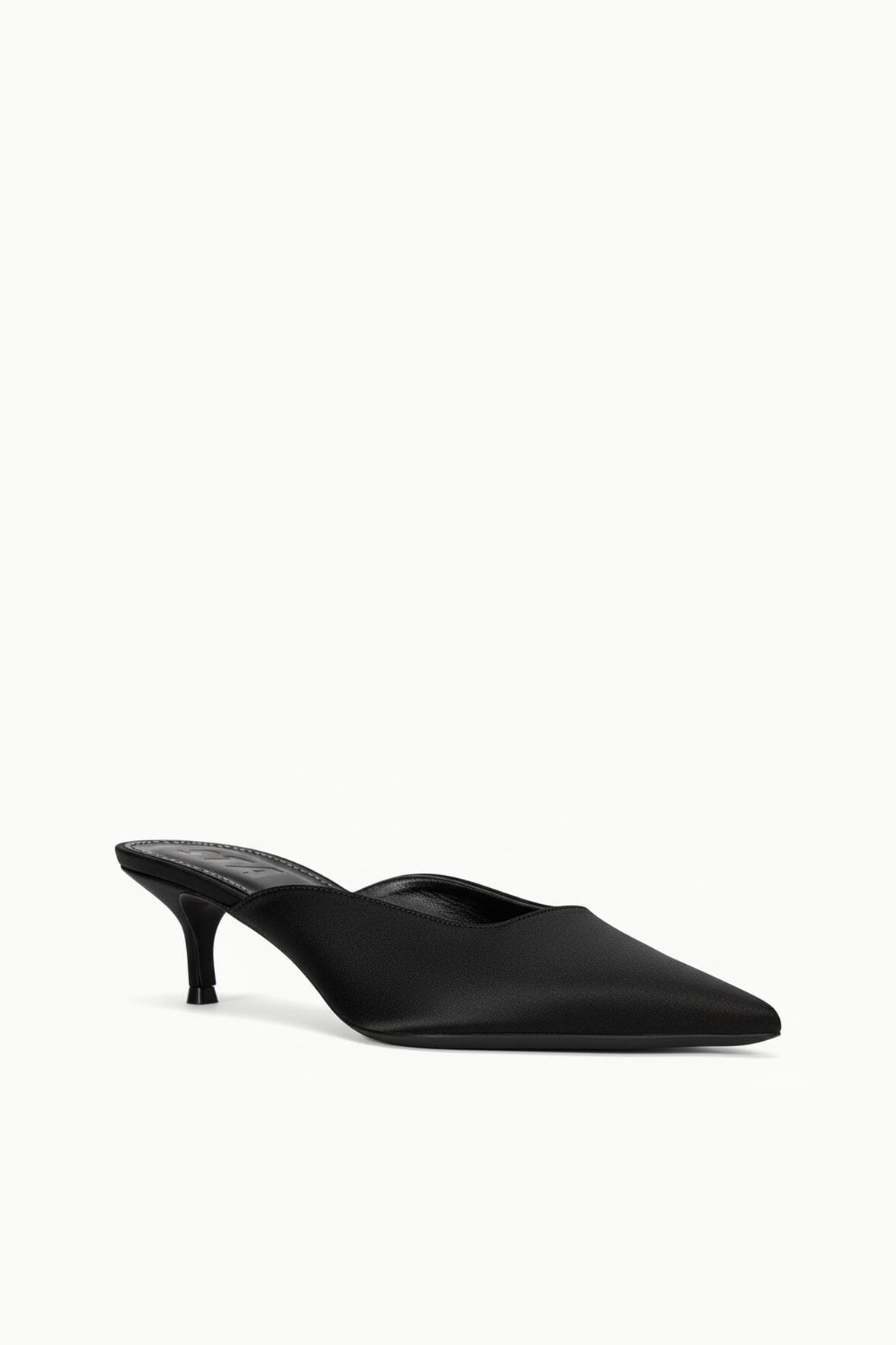 STAUD Sale Sebastian Kitten Heel Mule Black Satin