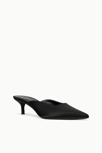 STAUD Sale Sebastian Kitten Heel Mule Black Satin