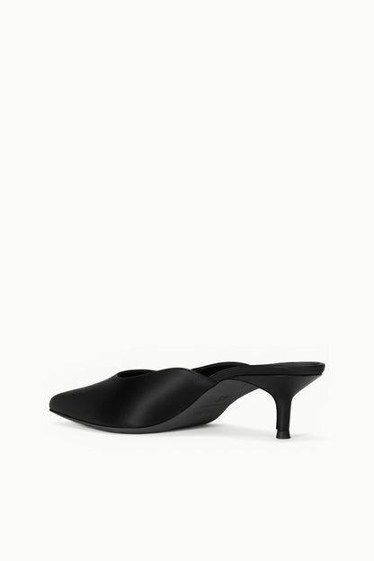 STAUD Sale Sebastian Kitten Heel Mule Black Satin