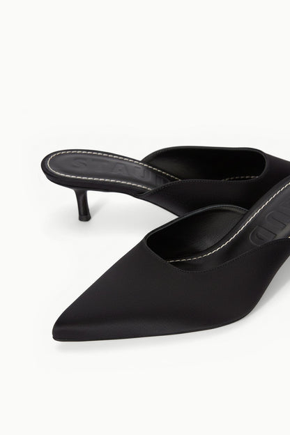 STAUD Sale Sebastian Kitten Heel Mule Black Satin