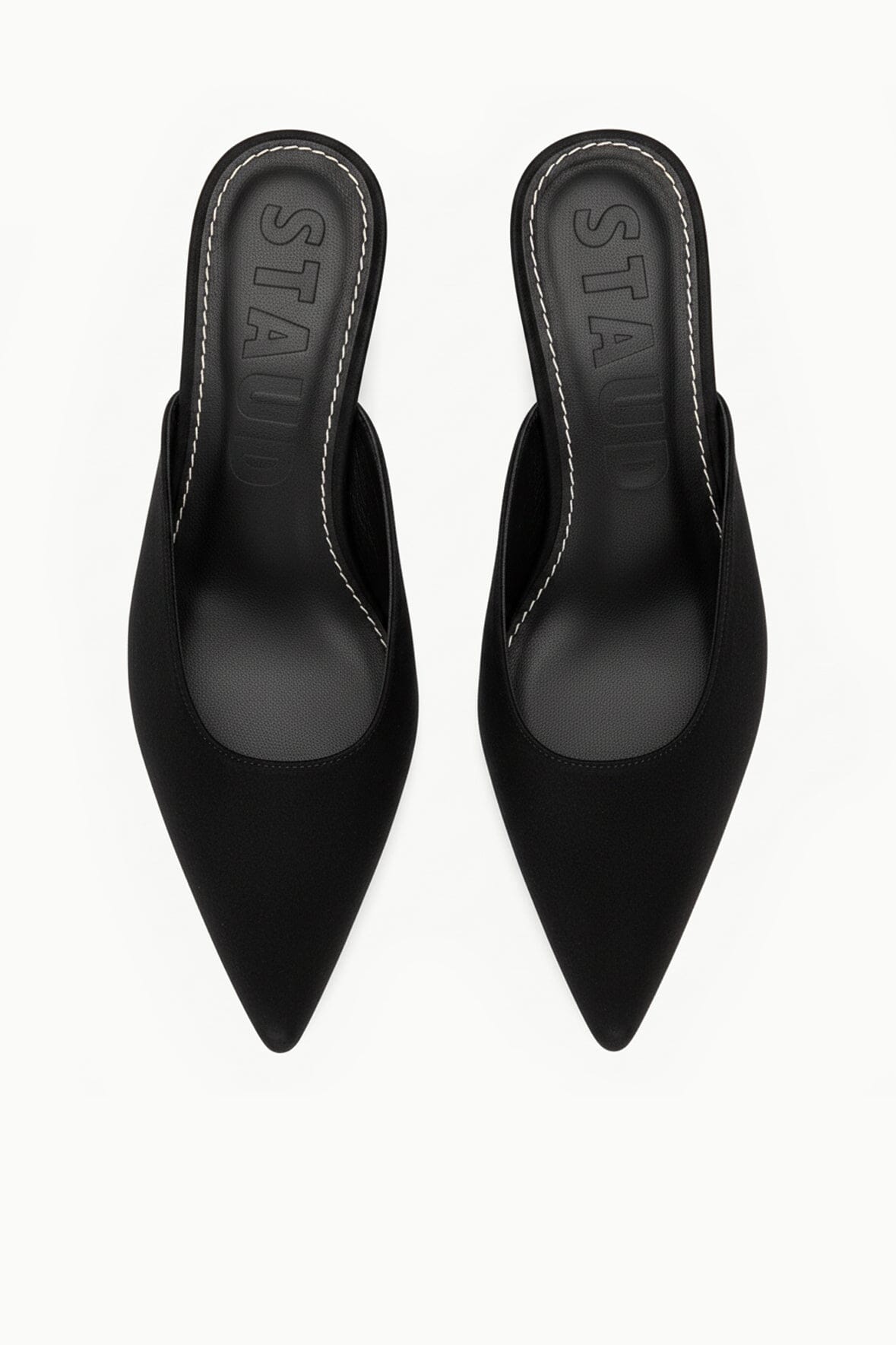 STAUD Sale Sebastian Kitten Heel Mule Black Satin