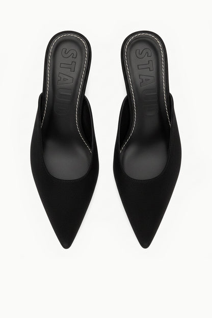 STAUD Sale Sebastian Kitten Heel Mule Black Satin