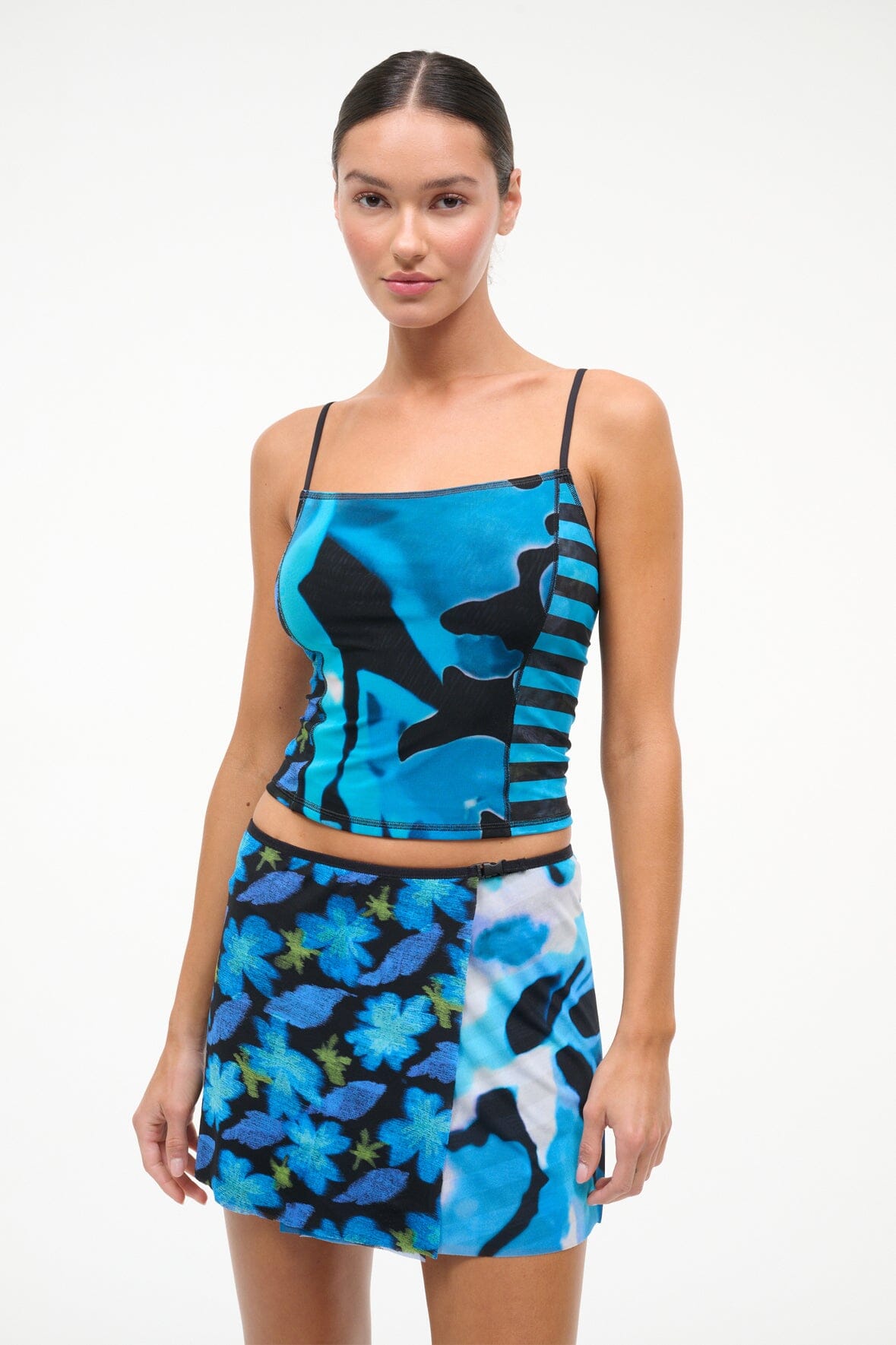 STAUD Sale Cleo Mesh Tankini Top Blue Haze Multi