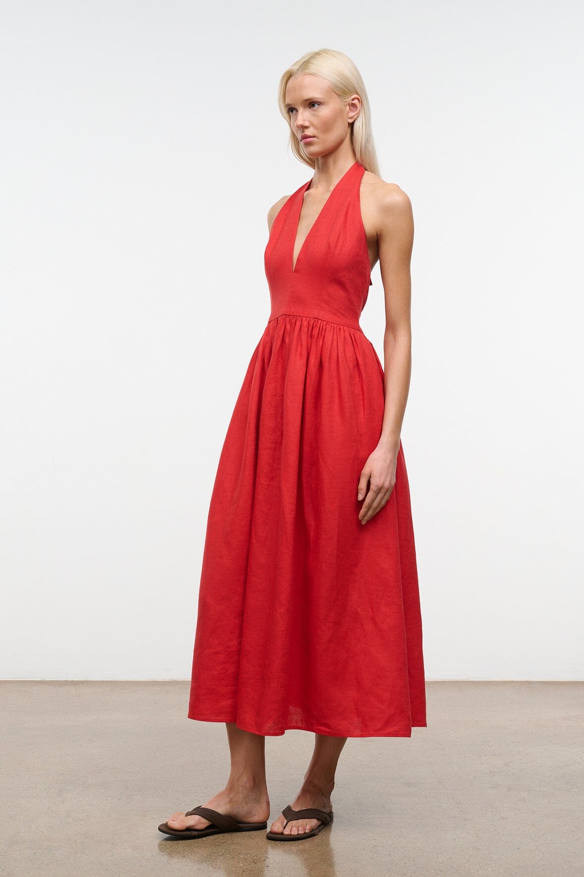 STAUD Clothing|Dresses|New In Grazia Linen Dress Tomato