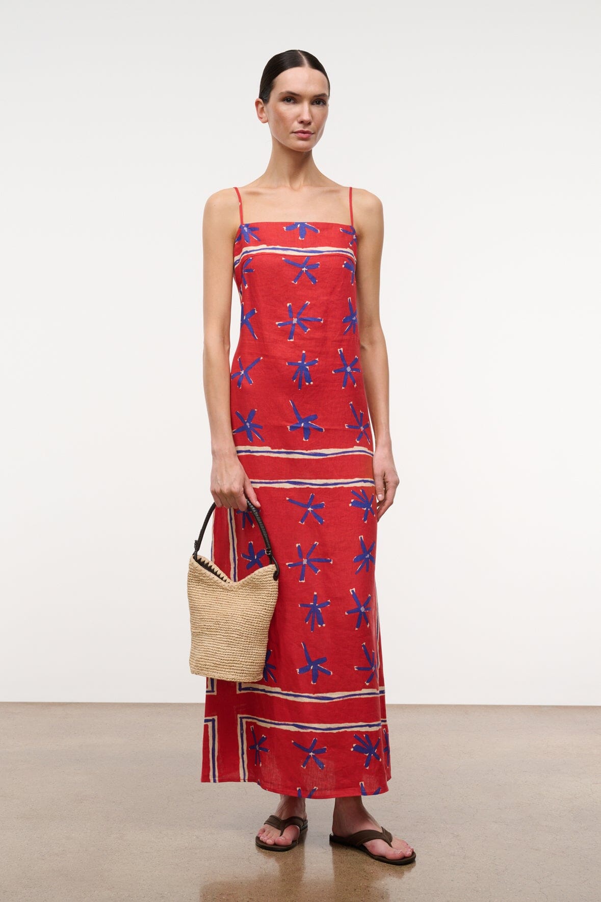 STAUD Clothing|Dresses|New In Laura Linen Dress Painted Foulard