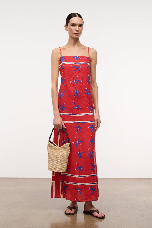 STAUD Clothing|Dresses|New In Laura Linen Dress Painted Foulard