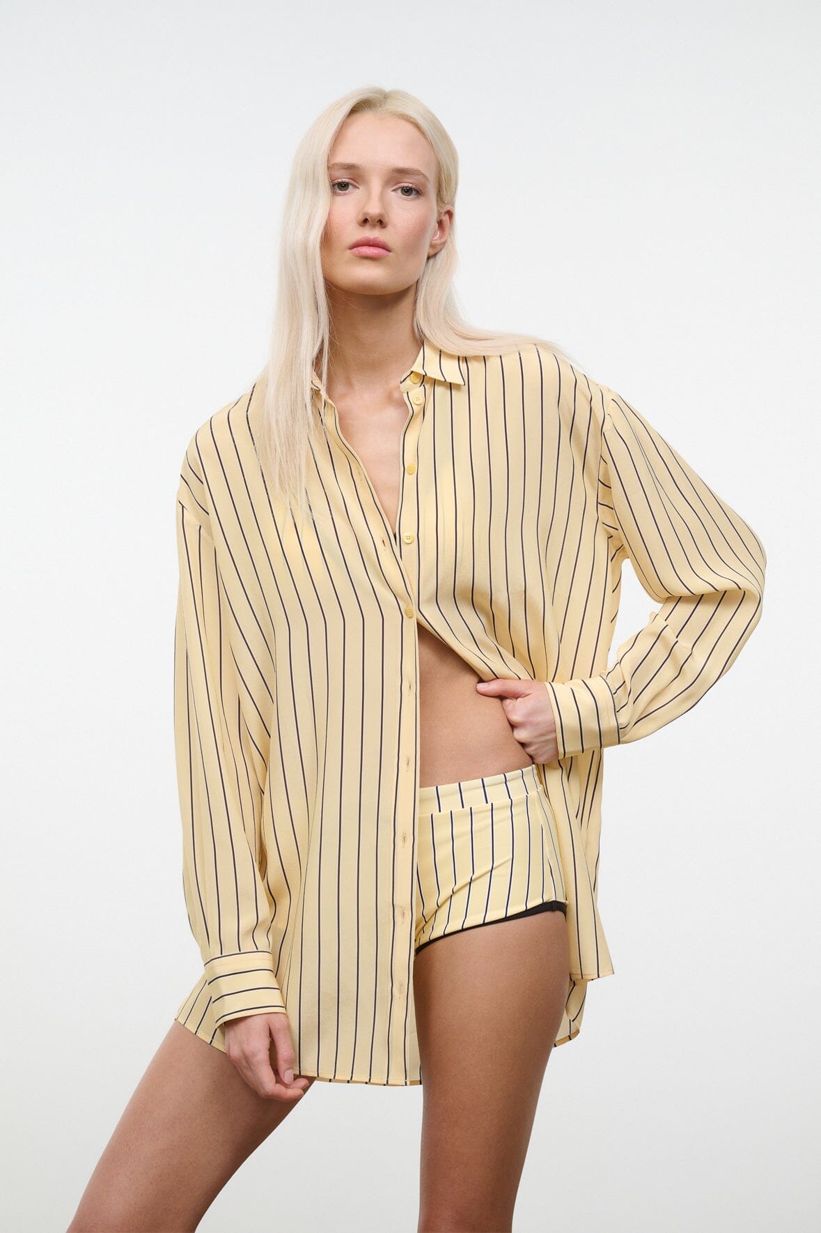 STAUD Clothing Nolan Silk Shirt Monday Stripe