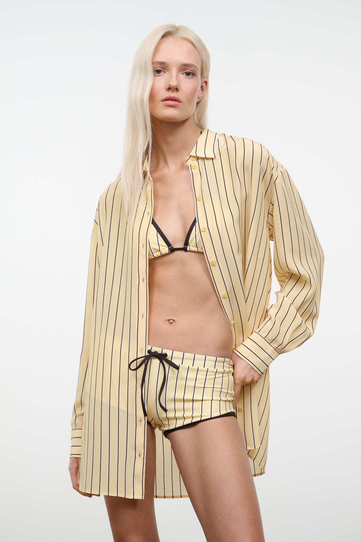 STAUD Clothing Nolan Silk Shirt Monday Stripe