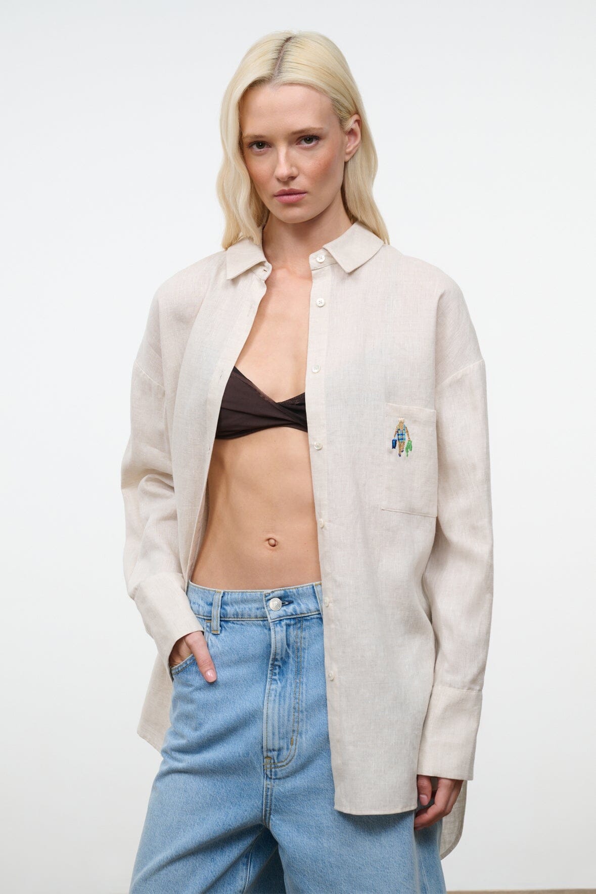 STAUD Clothing Sandbar Linen Top Natural