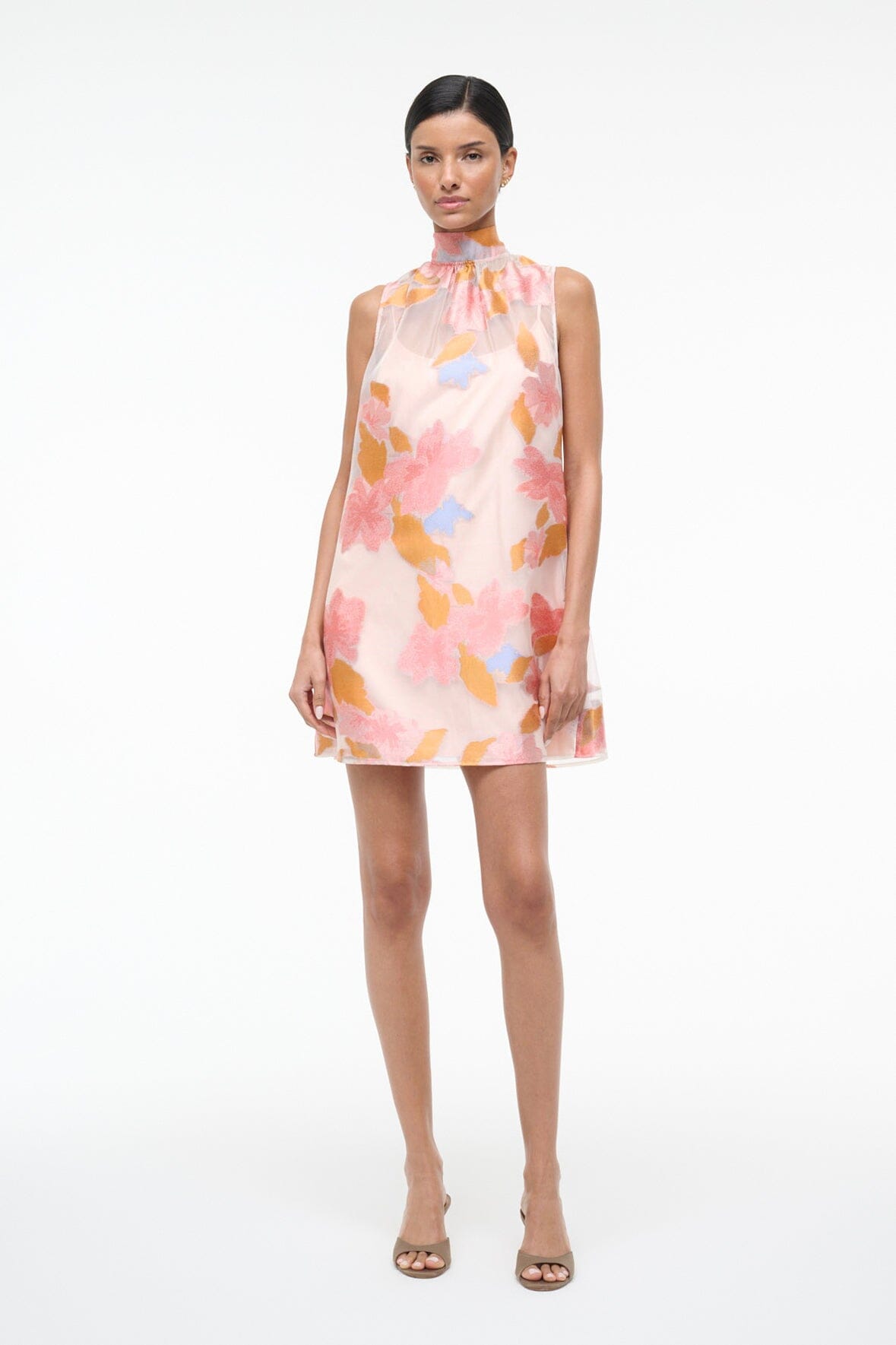STAUD Dresses|Clothing Albee Mini Dress: Sheer Floral Organza With High Neck