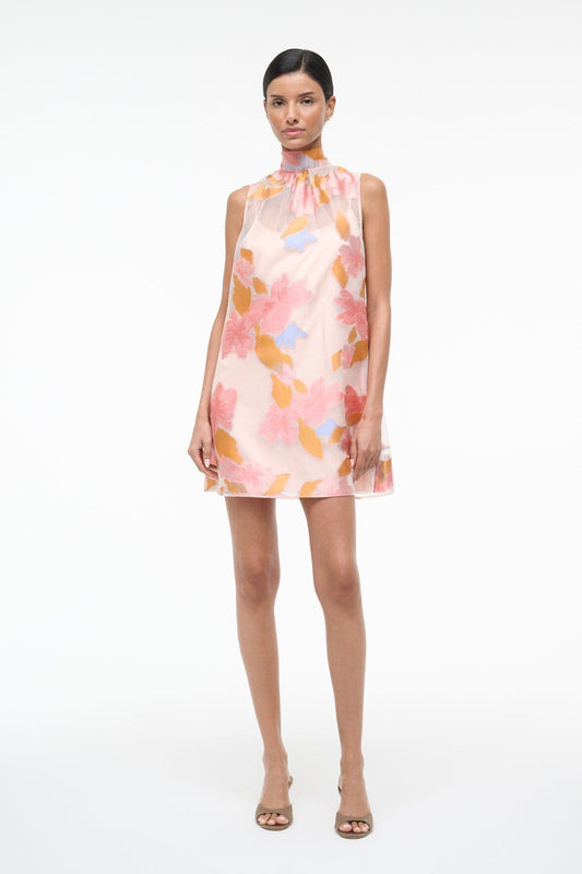 STAUD Dresses|Clothing Albee Mini Dress: Sheer Floral Organza With High Neck