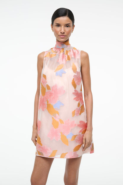 STAUD Dresses|Clothing Albee Mini Dress: Sheer Floral Organza With High Neck