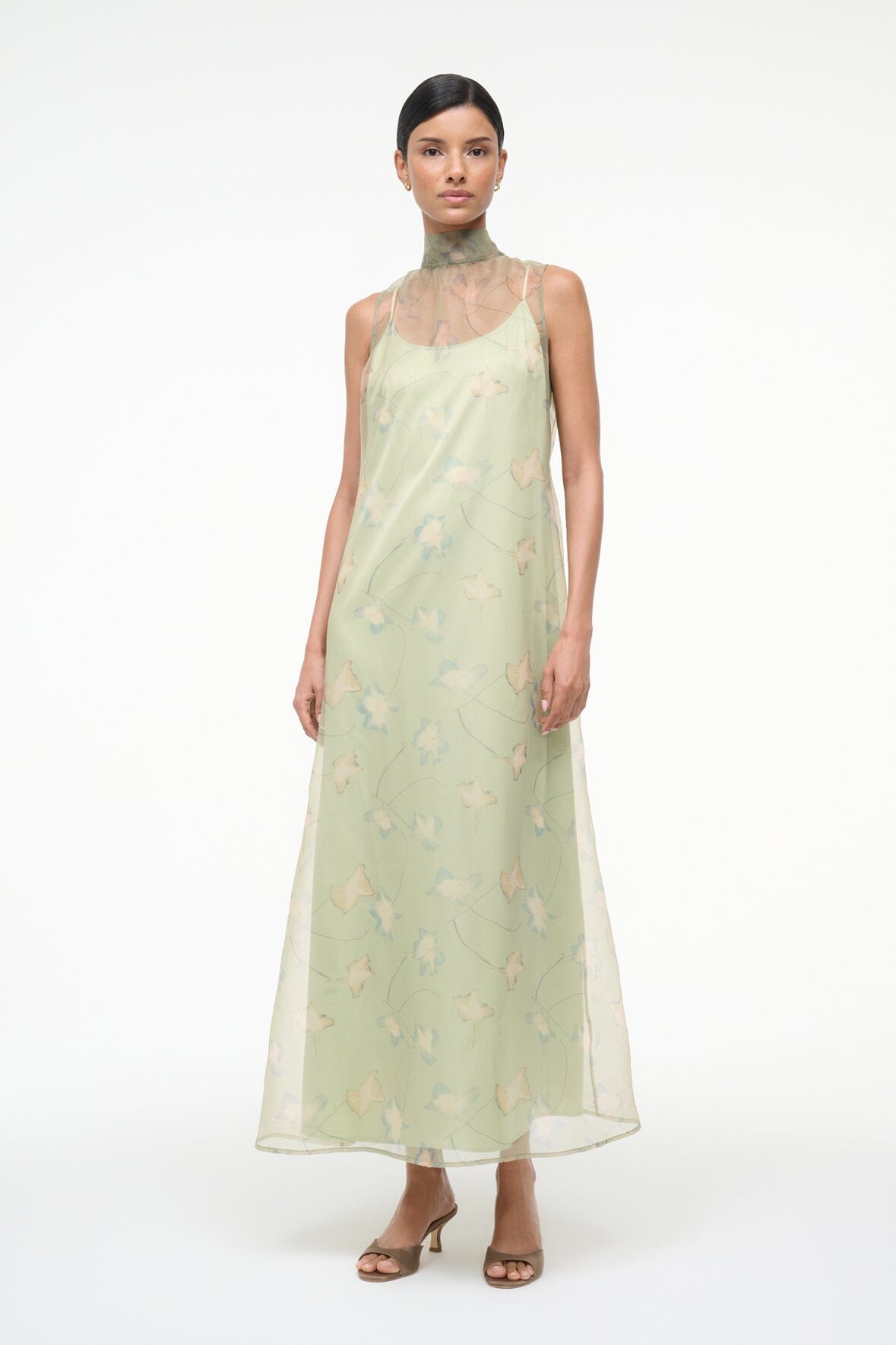 STAUD Dresses|Clothing Albee Dress In Botanical Moss - Light Green Organza Gown