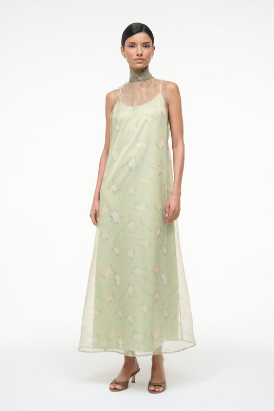 STAUD Dresses|Clothing Albee Dress In Botanical Moss - Light Green Organza Gown