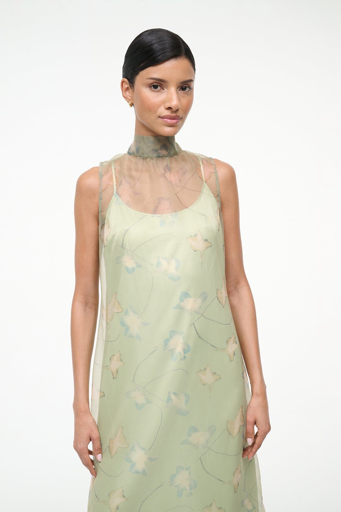 STAUD Dresses|Clothing Albee Dress In Botanical Moss - Light Green Organza Gown