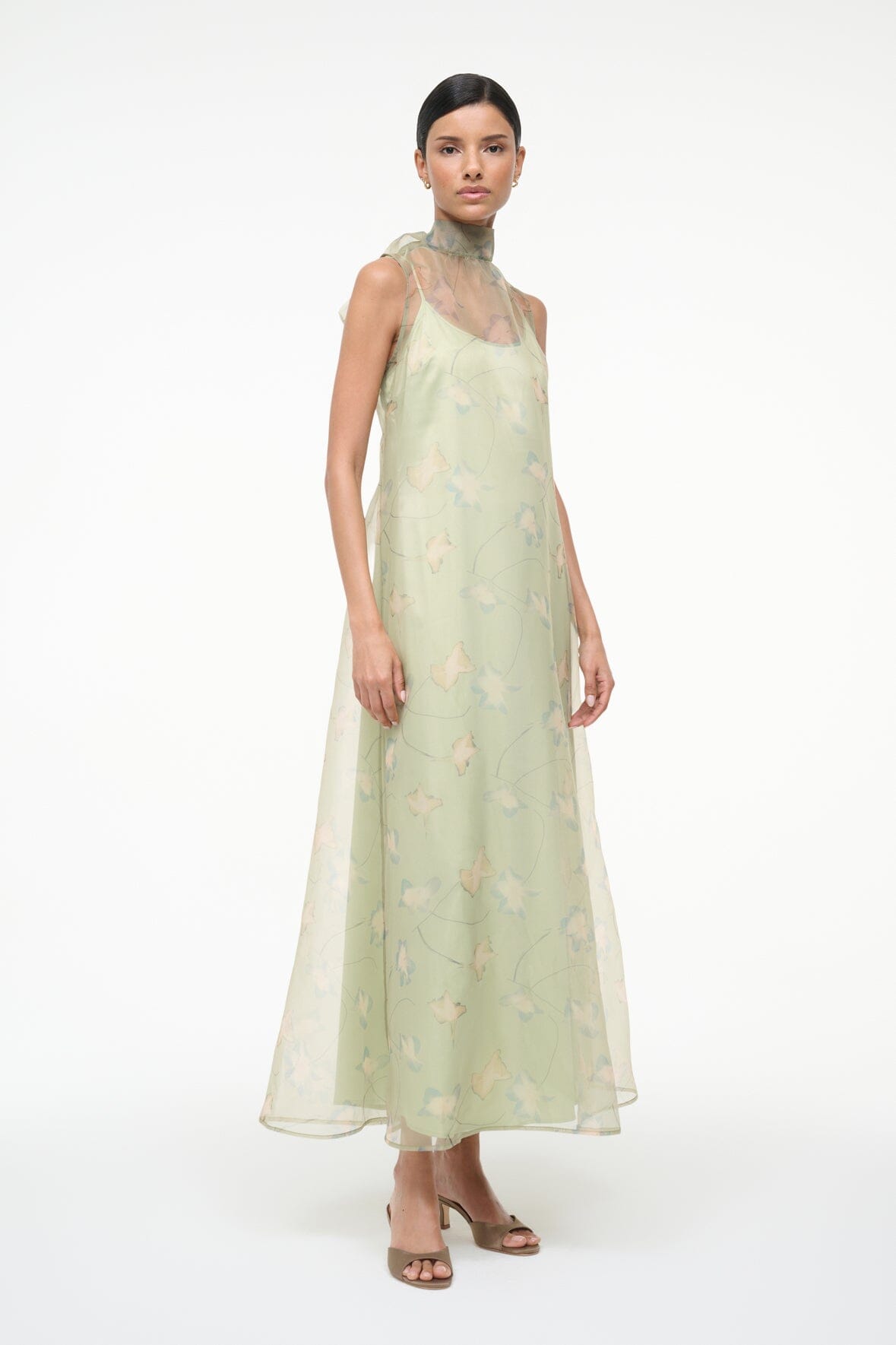 STAUD Dresses|Clothing Albee Dress In Botanical Moss - Light Green Organza Gown