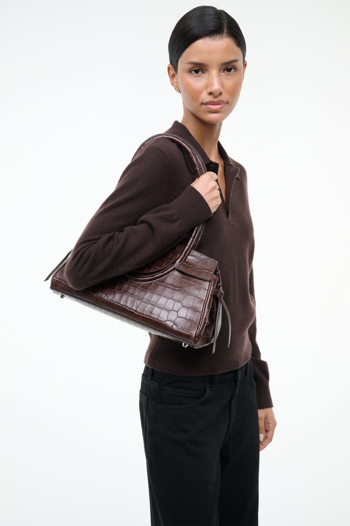 STAUD Handbags Maude Shoulder Bag Espresso Croco