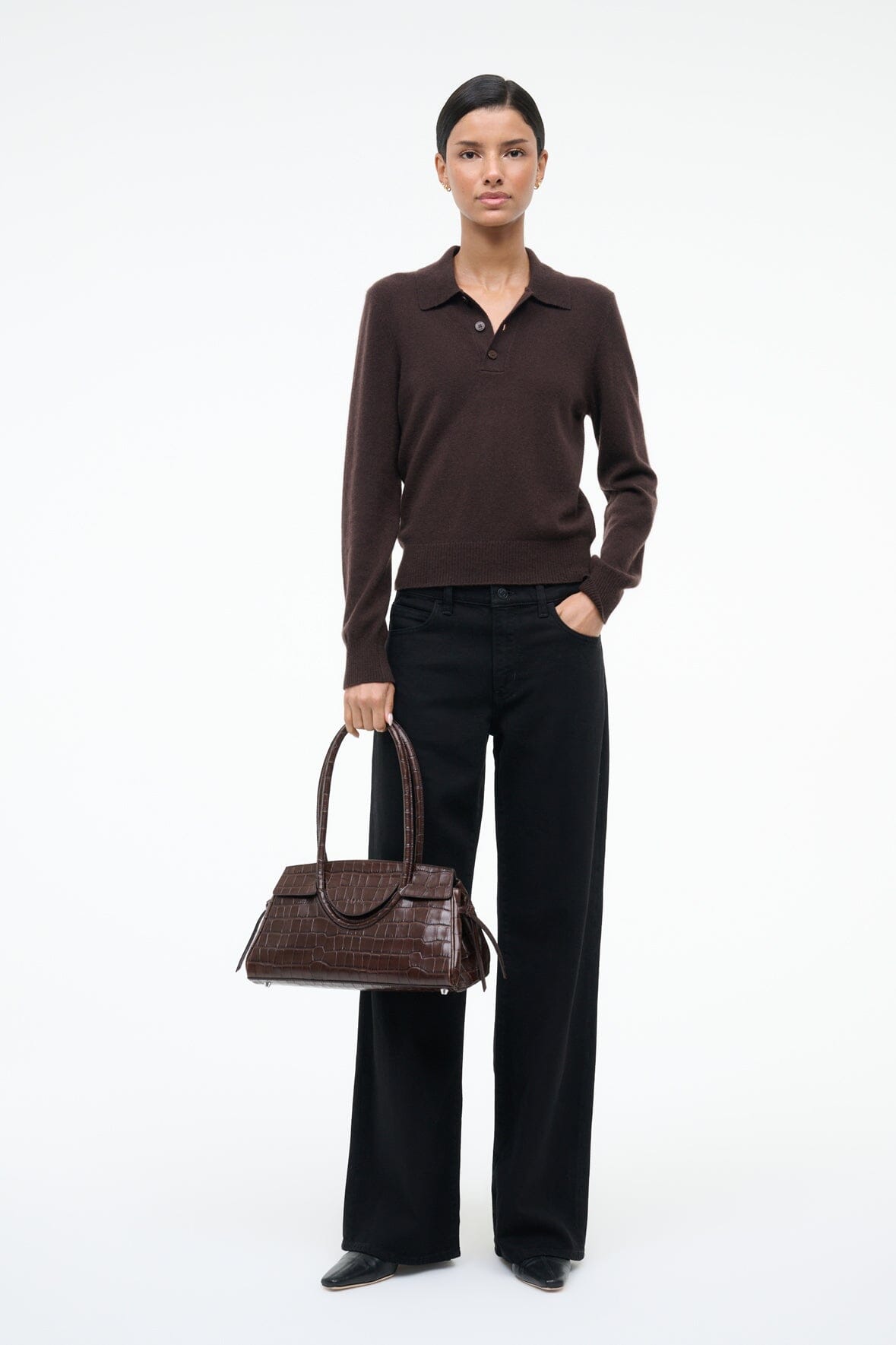 STAUD Handbags Maude Shoulder Bag Espresso Croco