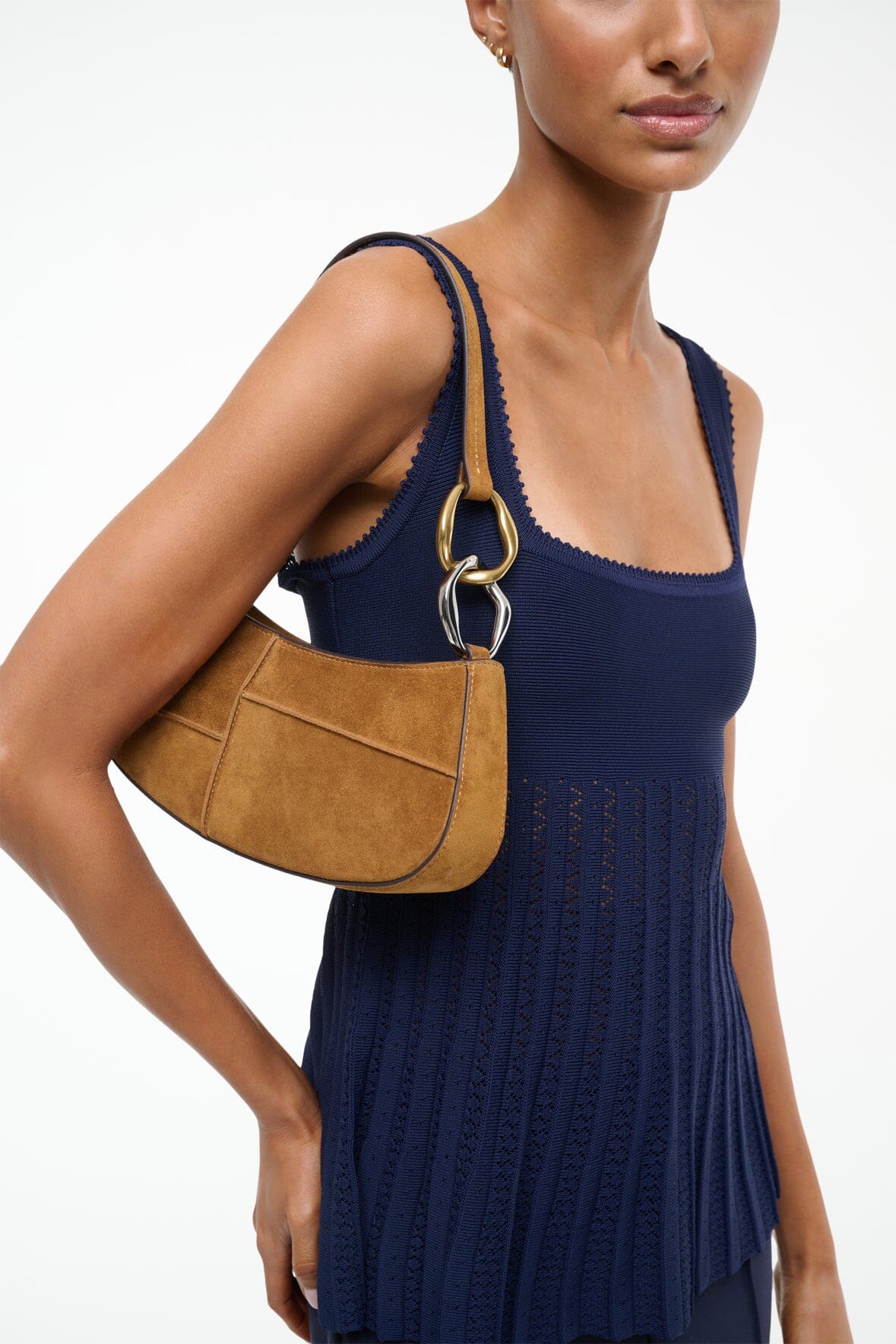STAUD Handbags Ollie Bag Tan Patchwork Suede Mini Shoulder Bag - Staud