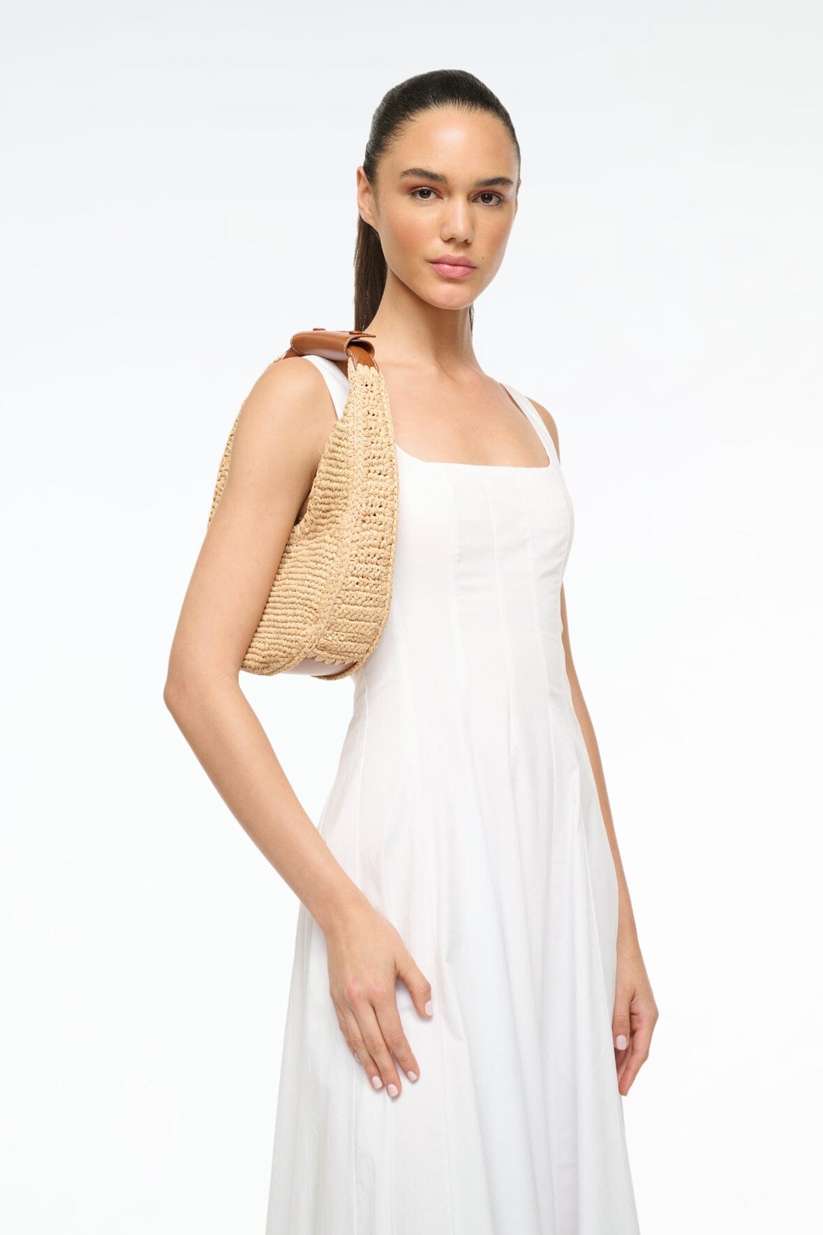 STAUD Handbags Moon Raffia Bag Natural Tan