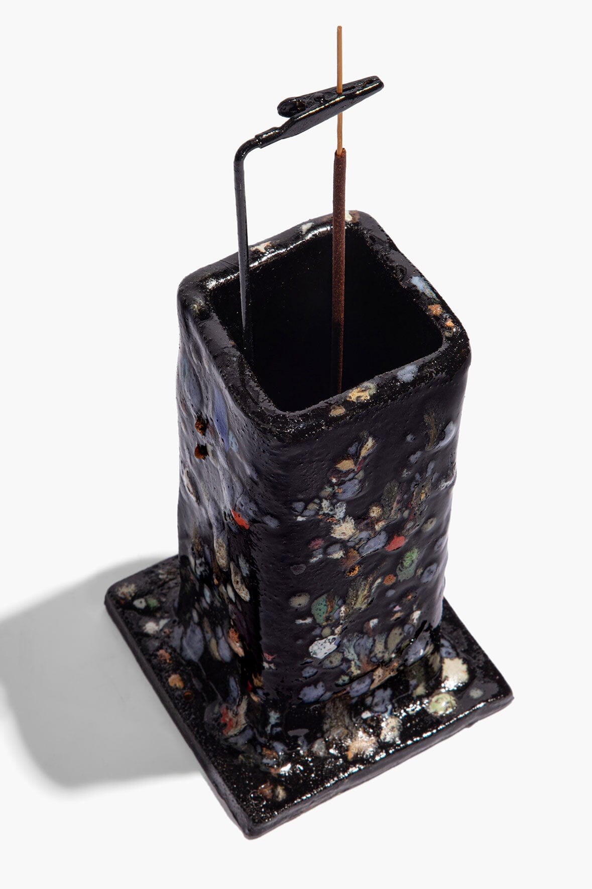 STAUD Home Ceramic Tower Incense Holder Midnight Confetti Glaze