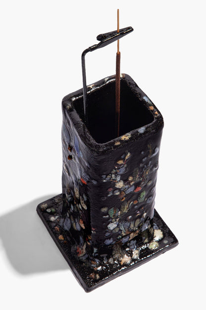 STAUD Home Ceramic Tower Incense Holder Midnight Confetti Glaze