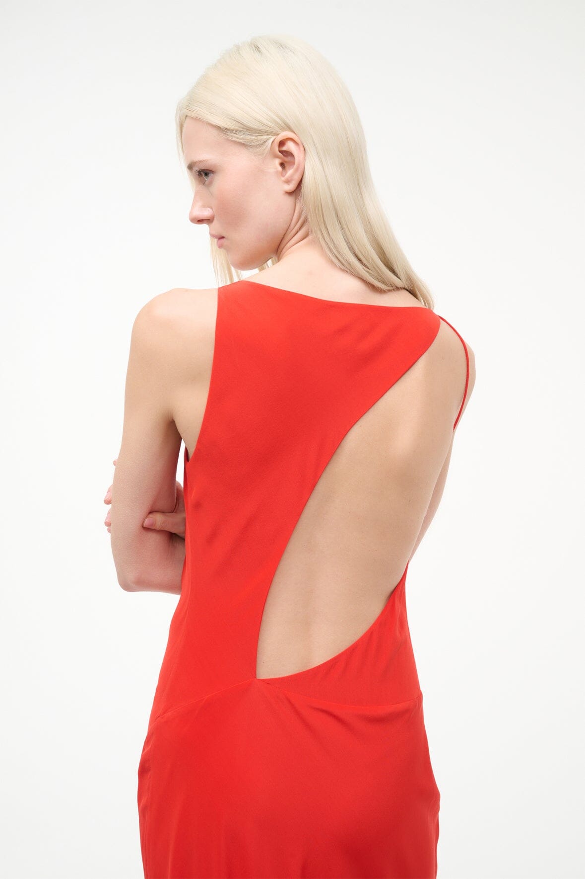 STAUD Sale Toluca Silk Dress Red Rose