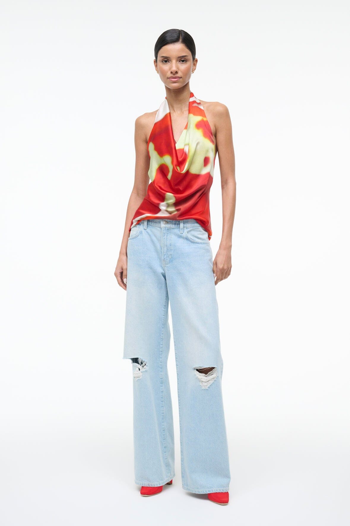 STAUD Sale Liora Silk Top Red Zone