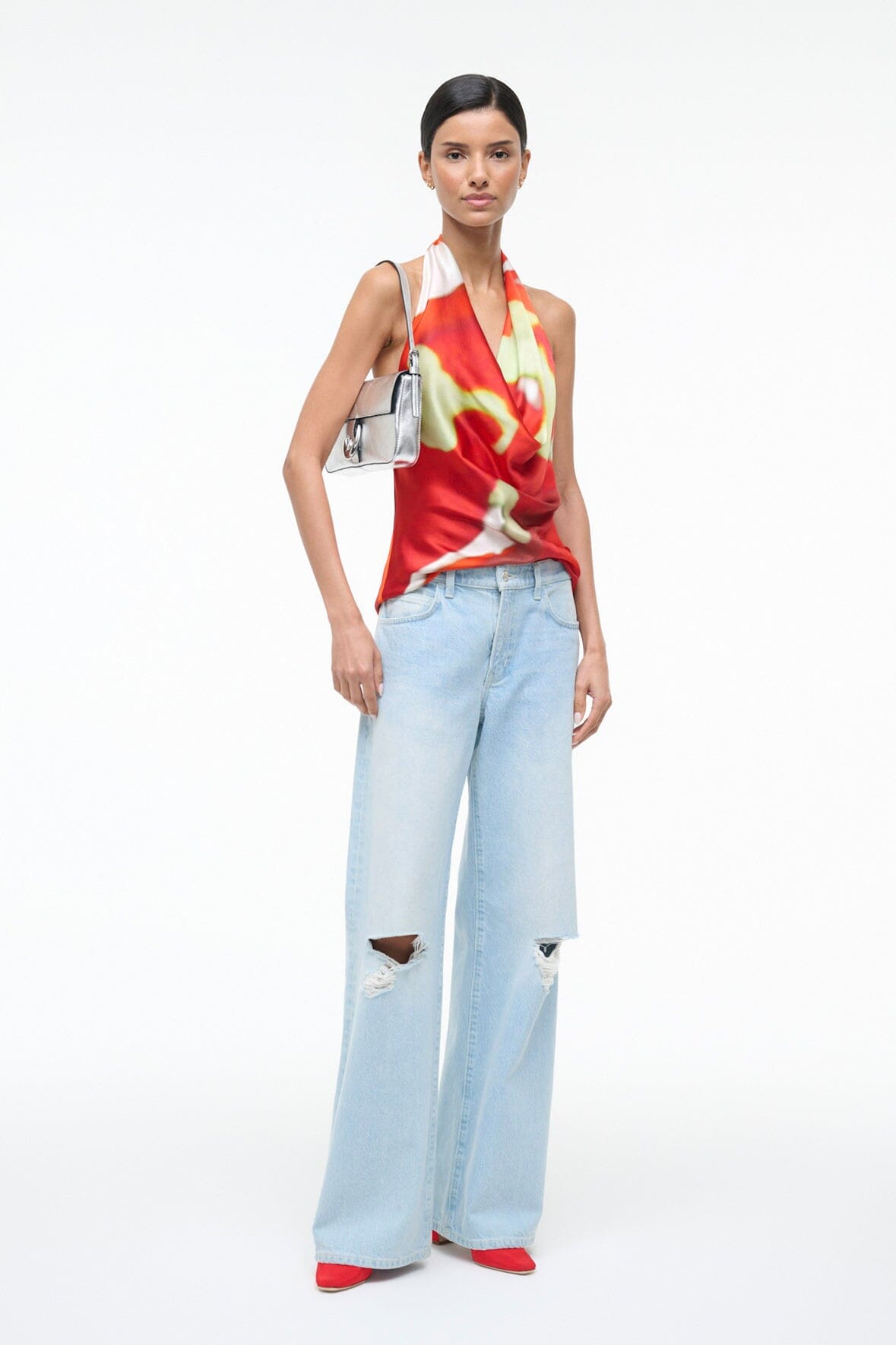 STAUD Sale Liora Silk Top Red Zone