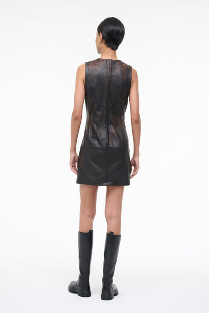 STAUD Sale Binx Leather Dress Distressed Brown