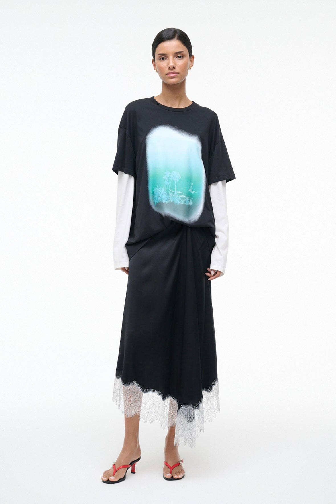 STAUD Sale Sonoma Silk Skirt Black