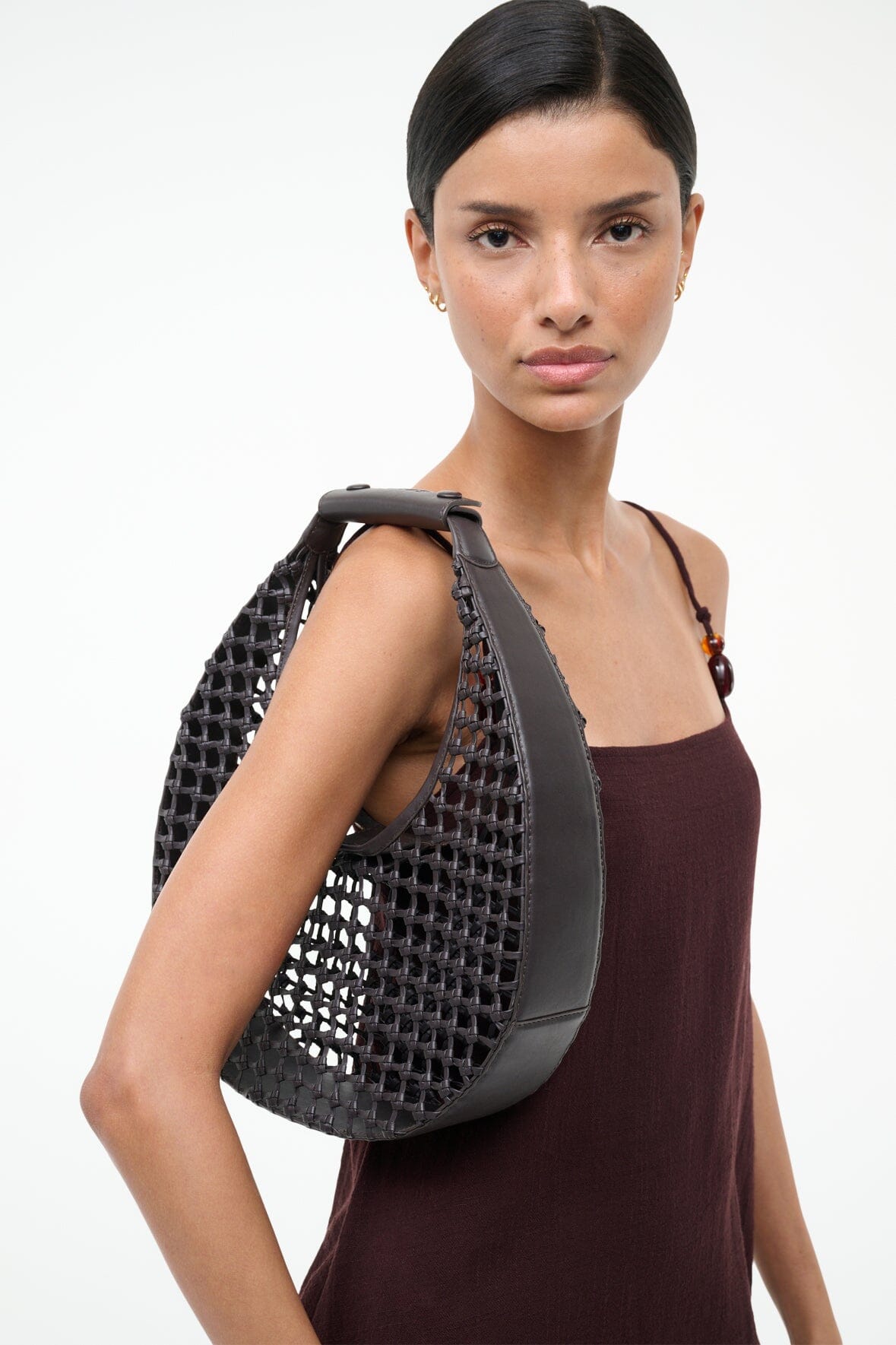 STAUD Sale Moon Hand-Knotted Tote Bag Espresso