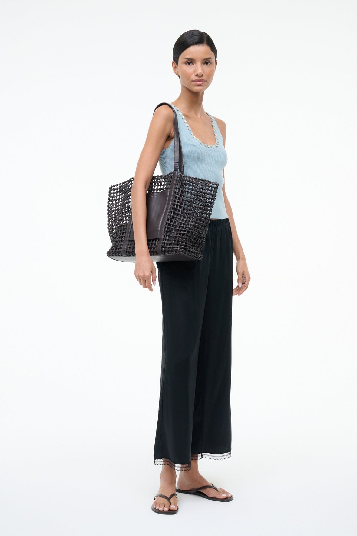 STAUD Sale Getaway Hand-Knotted Tote Bag Espresso