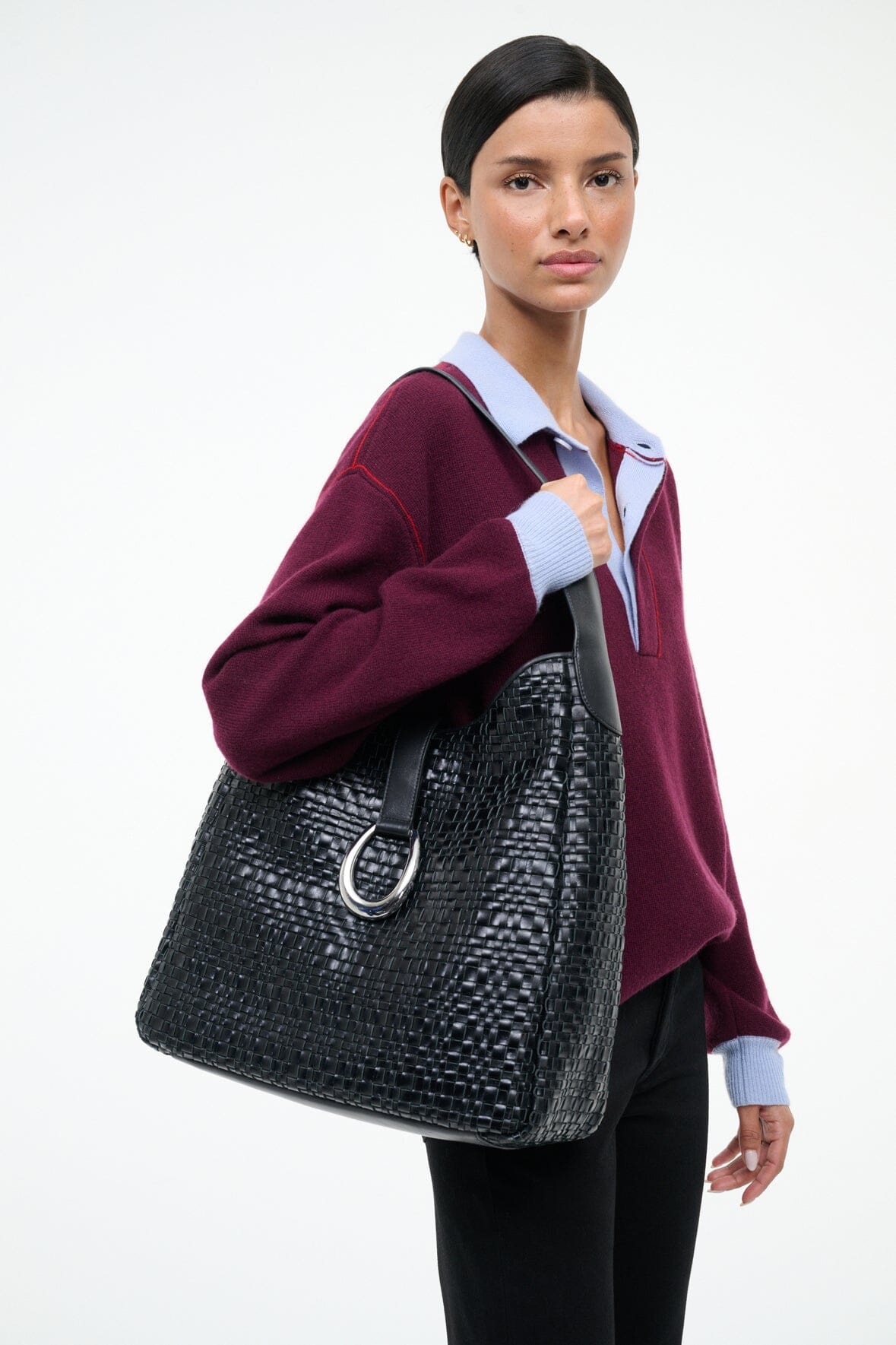 STAUD Sale Maya Hobo Bag Black Woven