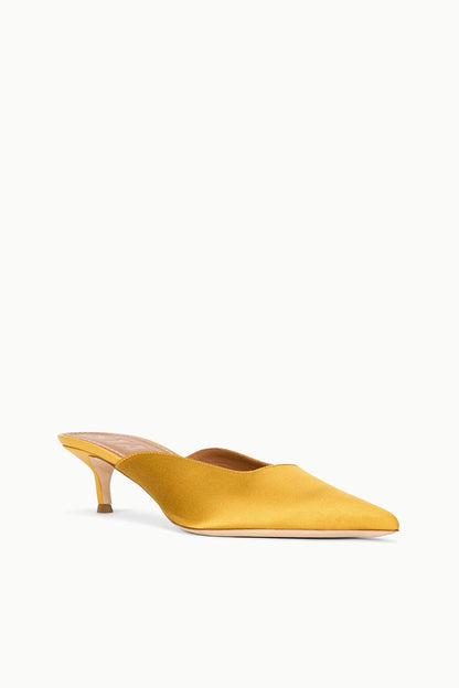 STAUD Sale Sebastian Kitten Heel Mule Goldenrod Satin