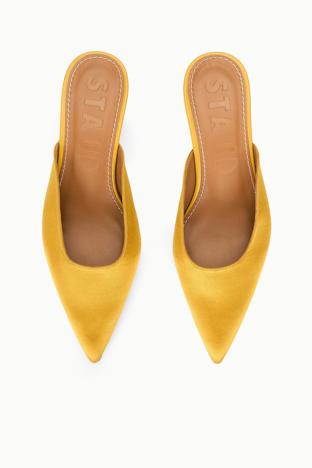 STAUD Sale Sebastian Kitten Heel Mule Goldenrod Satin