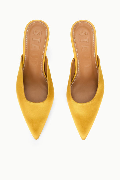 STAUD Sale Sebastian Kitten Heel Mule Goldenrod Satin