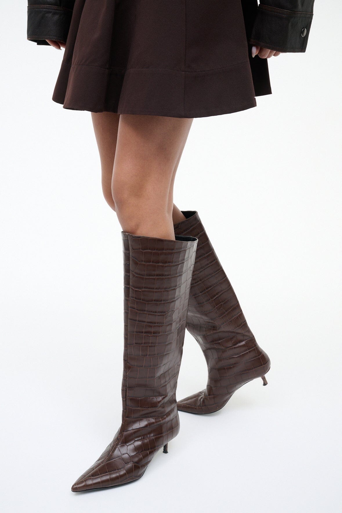 STAUD Sale Sebastian Kitten Heel Boot Espresso Croco