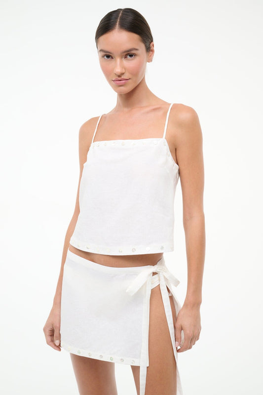 STAUD Sale Kirra Linen Tank Ivory