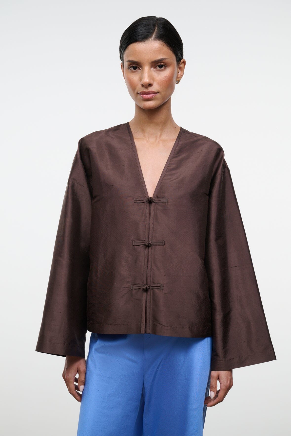 STAUD Clothing Vito Silk Top Earth