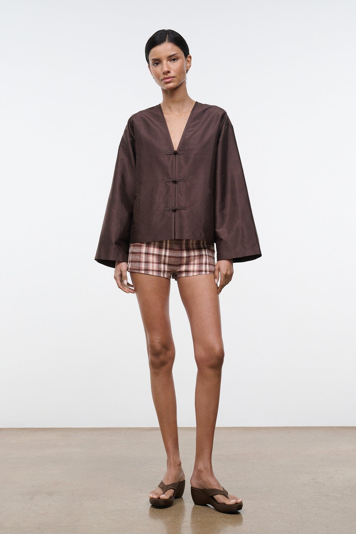 STAUD Clothing Vito Silk Top Earth