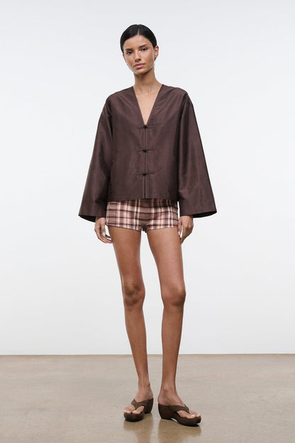 STAUD Clothing Vito Silk Top Earth
