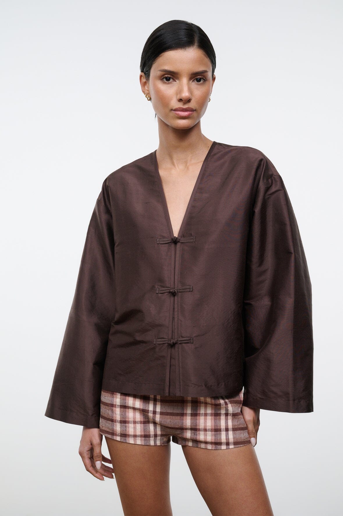 STAUD Clothing Vito Silk Top Earth