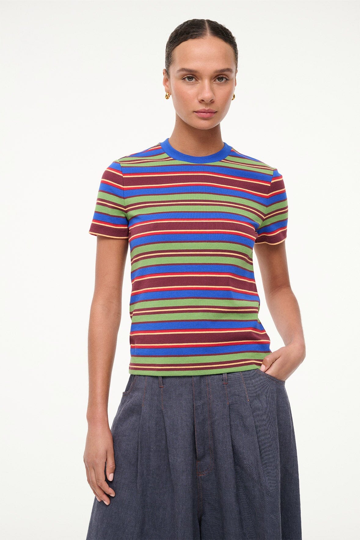 STAUD Clothing Weekend Crew Tee Spectrum Stripe