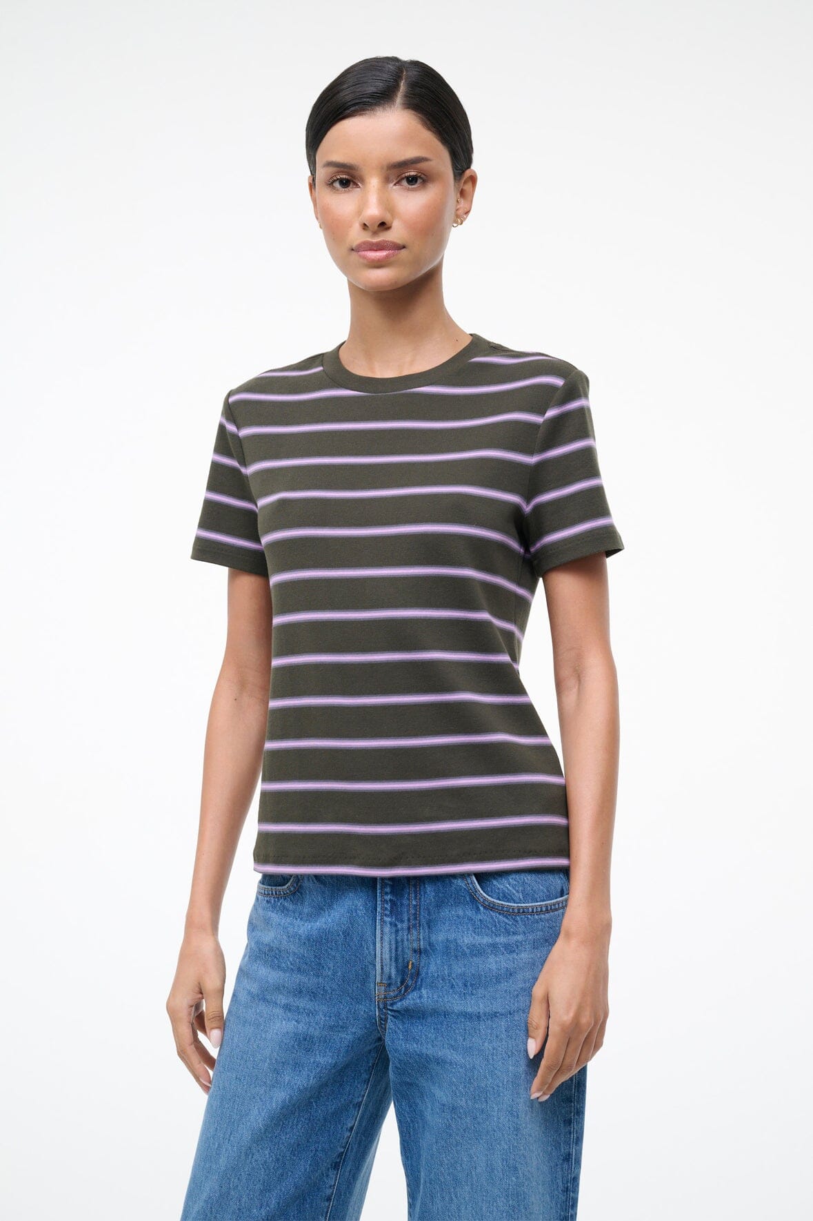STAUD Clothing Weekend Crew Tee Pine Stripe
