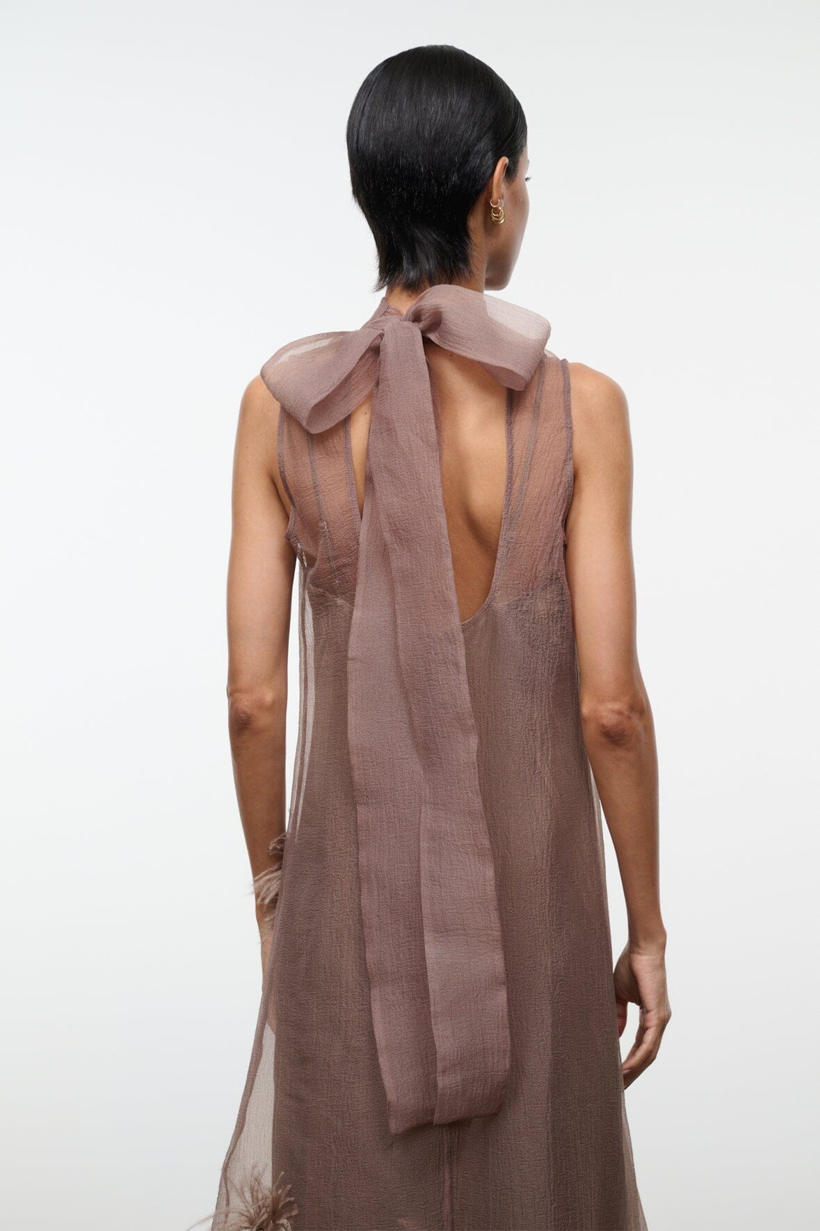 STAUD Dresses|Clothing Albee Dress In Truffle - Sheer Organza With Feather Details