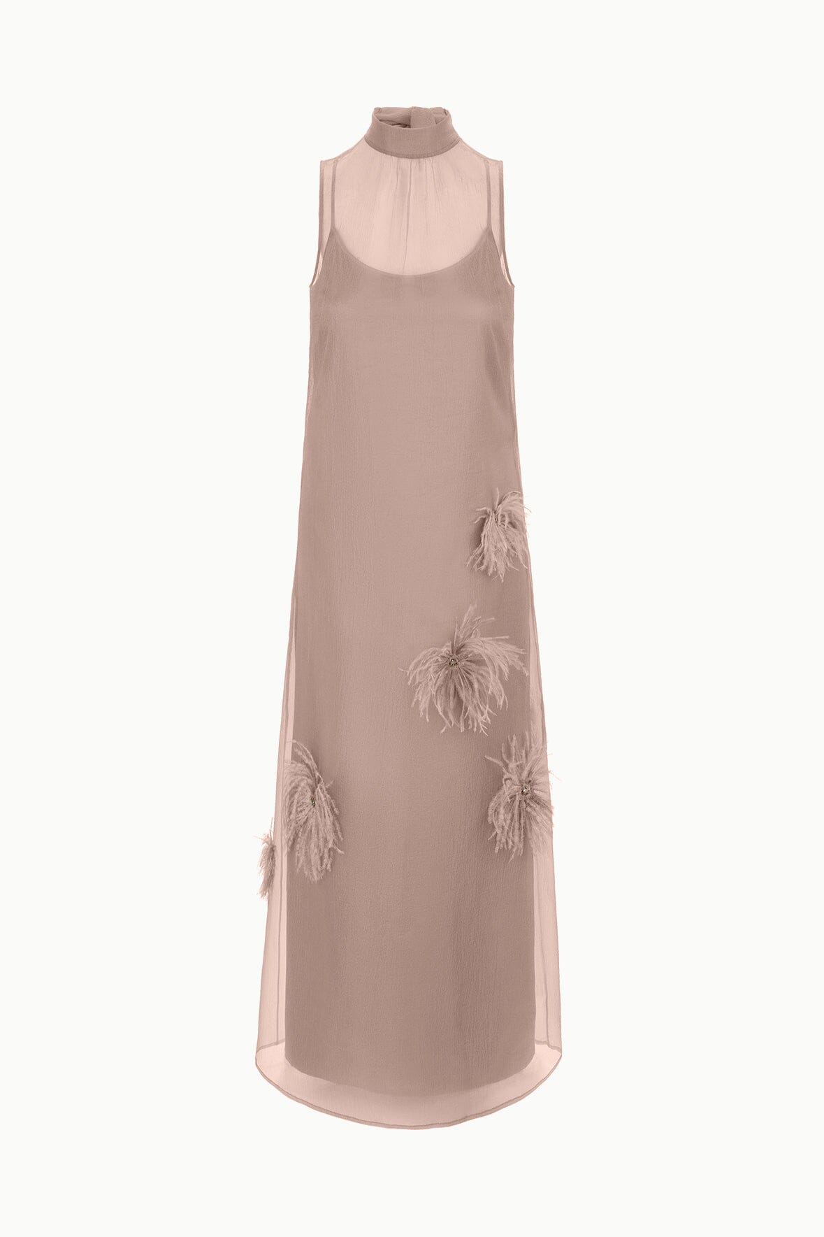 STAUD Dresses|Clothing Albee Dress In Truffle - Sheer Organza With Feather Details
