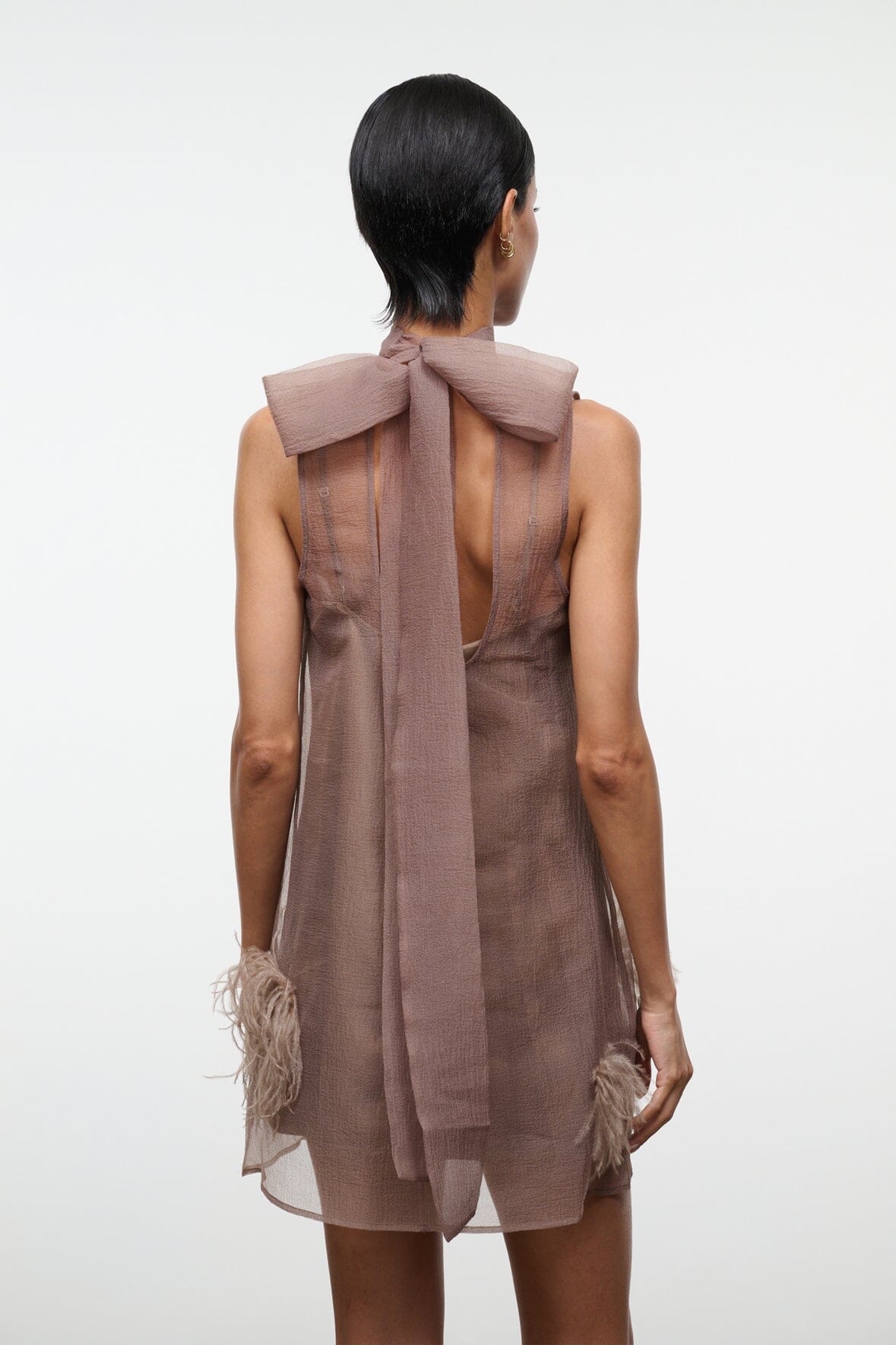 STAUD Dresses|Clothing Albee Mini Dress In Truffle - Sheer Organza Overlay
